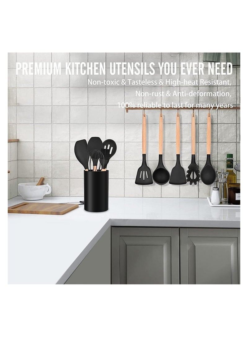 BIG CLICK 12 Pcs Silicone Cooking Utensil Kitchen Set with Organizer Cup Holder, Kitchen Utensils Set with Wood Handles for Nonstick Cookware Set, Great Kitchen Tools - Image 5